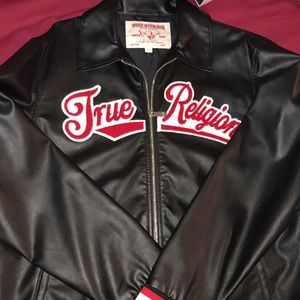 True religion varsity styled leather jacket